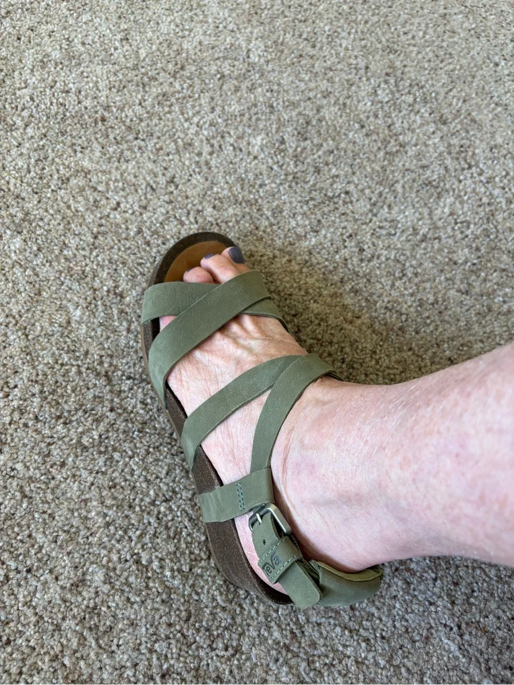 Teva Mahonia Cross Strap Wedge Sandal. Olive Green Suede Strap.